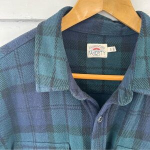 Faherty Teal and Navy Plaid Flannel Shirt